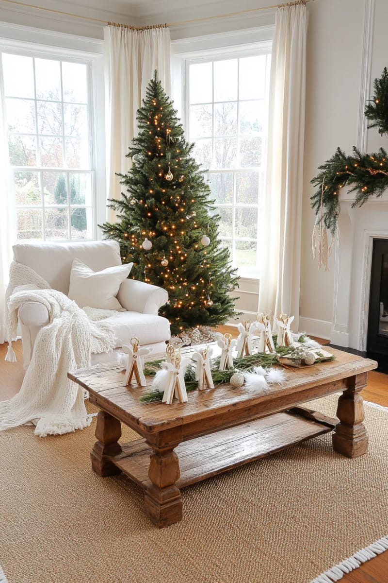 27 Unique Christmas Craft Decorations for Inspired Homes 53 clothespin angel ornaments with gold pipe cleaner halos 1