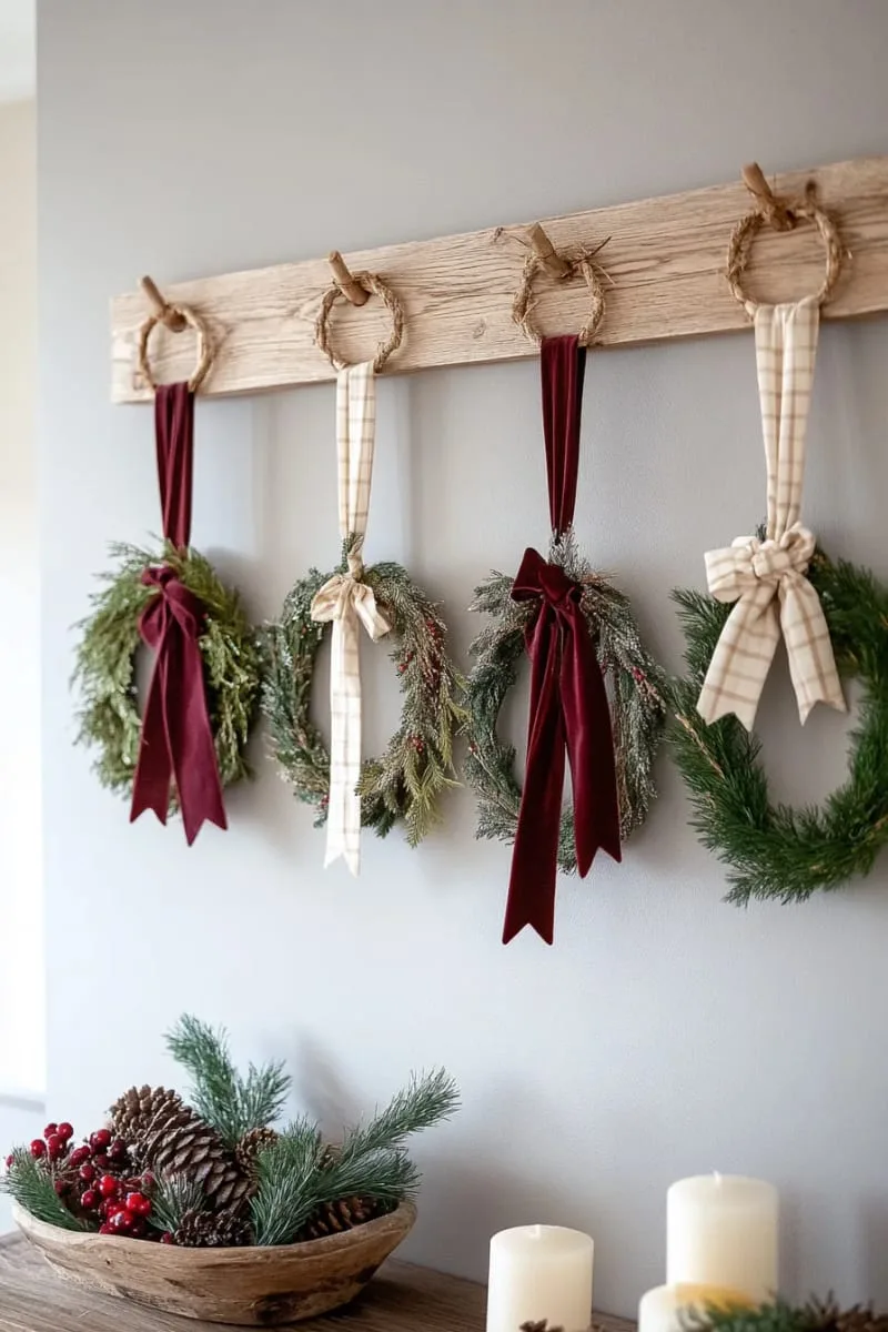25 Best Christmas Window Decor Ideas to Try This Year 82 clustered mini wreaths, each with a different ribbon, hanging at different heights. 1