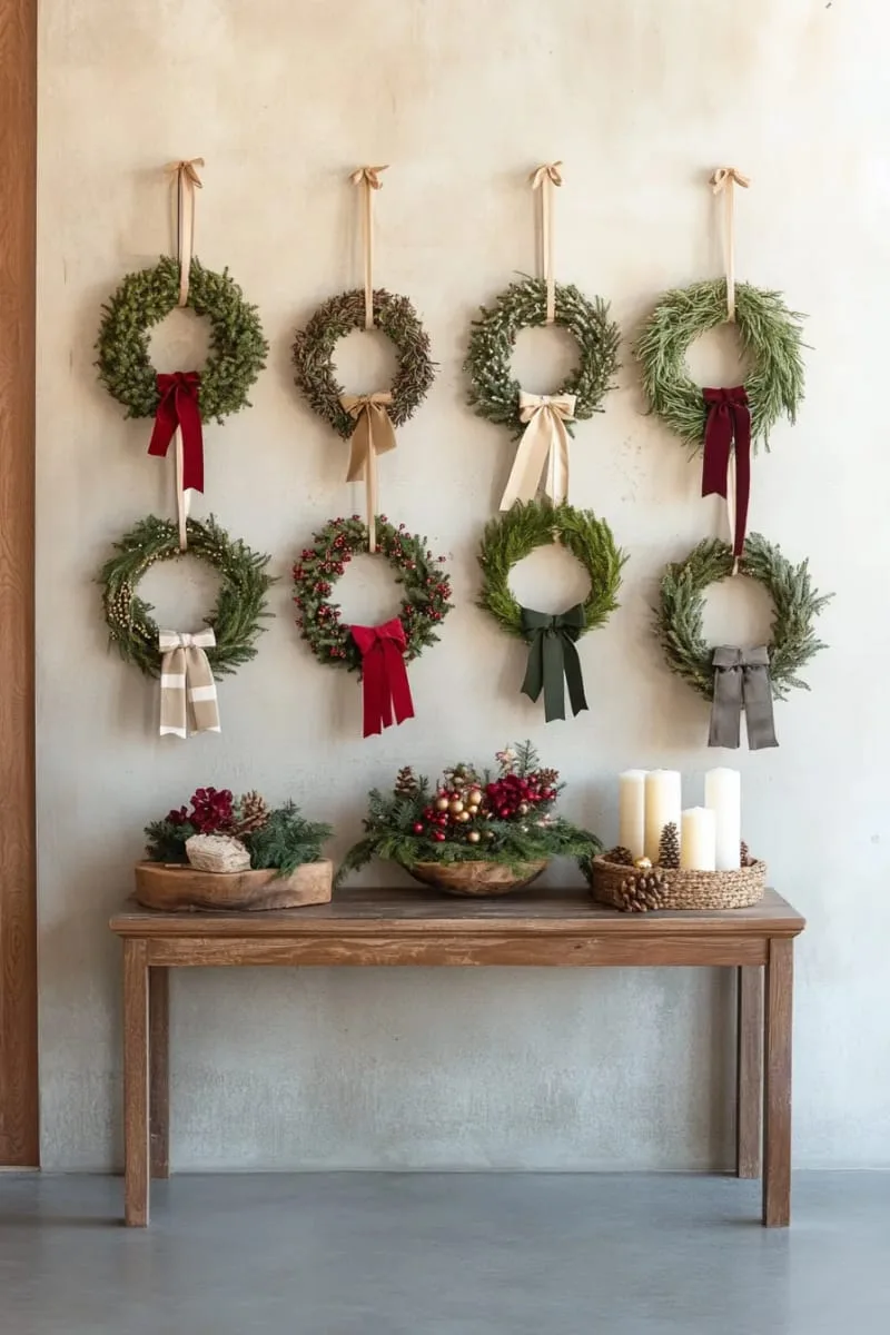 25 Best Christmas Window Decor Ideas to Try This Year 83 clustered mini wreaths, each with a different ribbon, hanging at different heights. 1