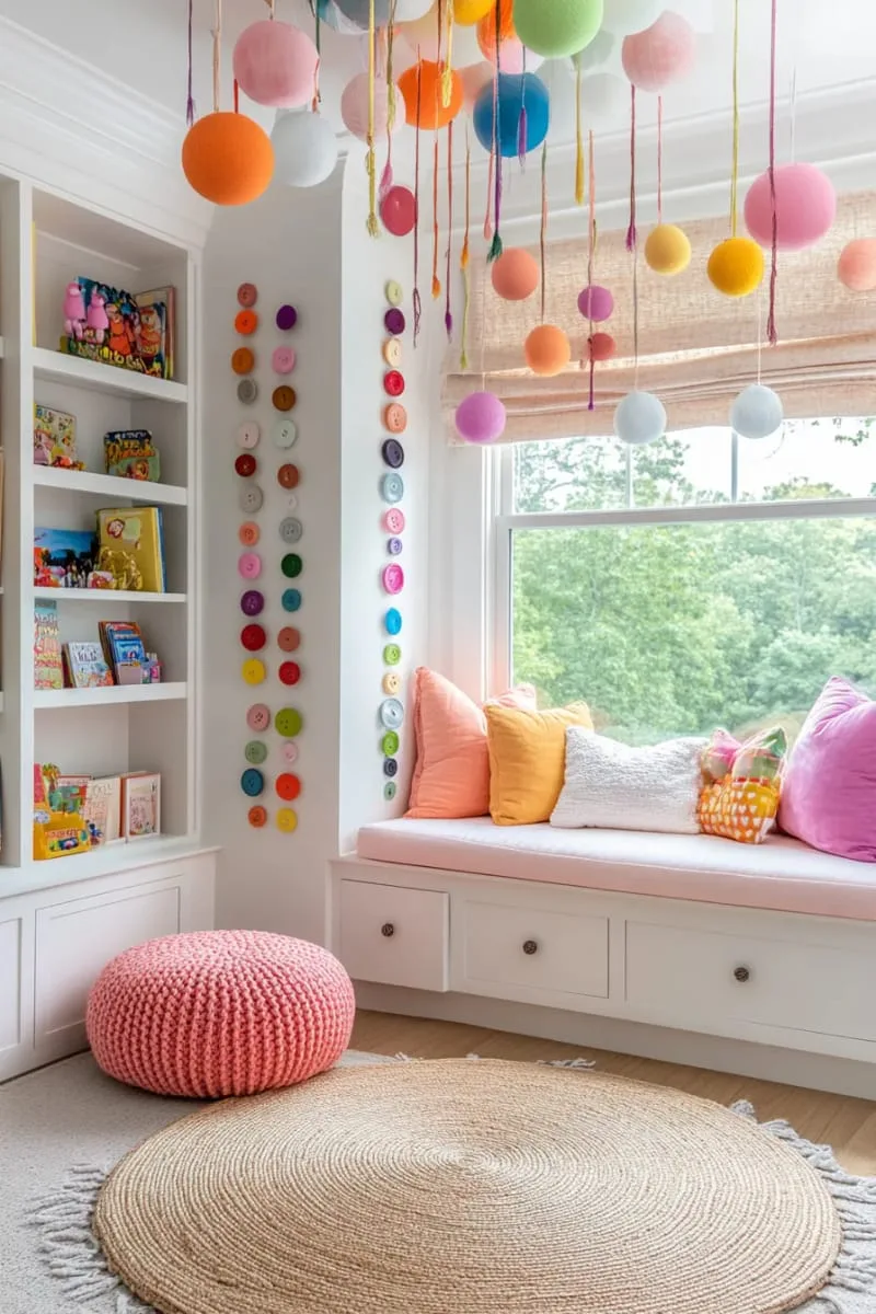 27 Stunning Christmas Decoration Crafts for a Unique 2025 135 colorful button and string garland for playful room decoration 1
