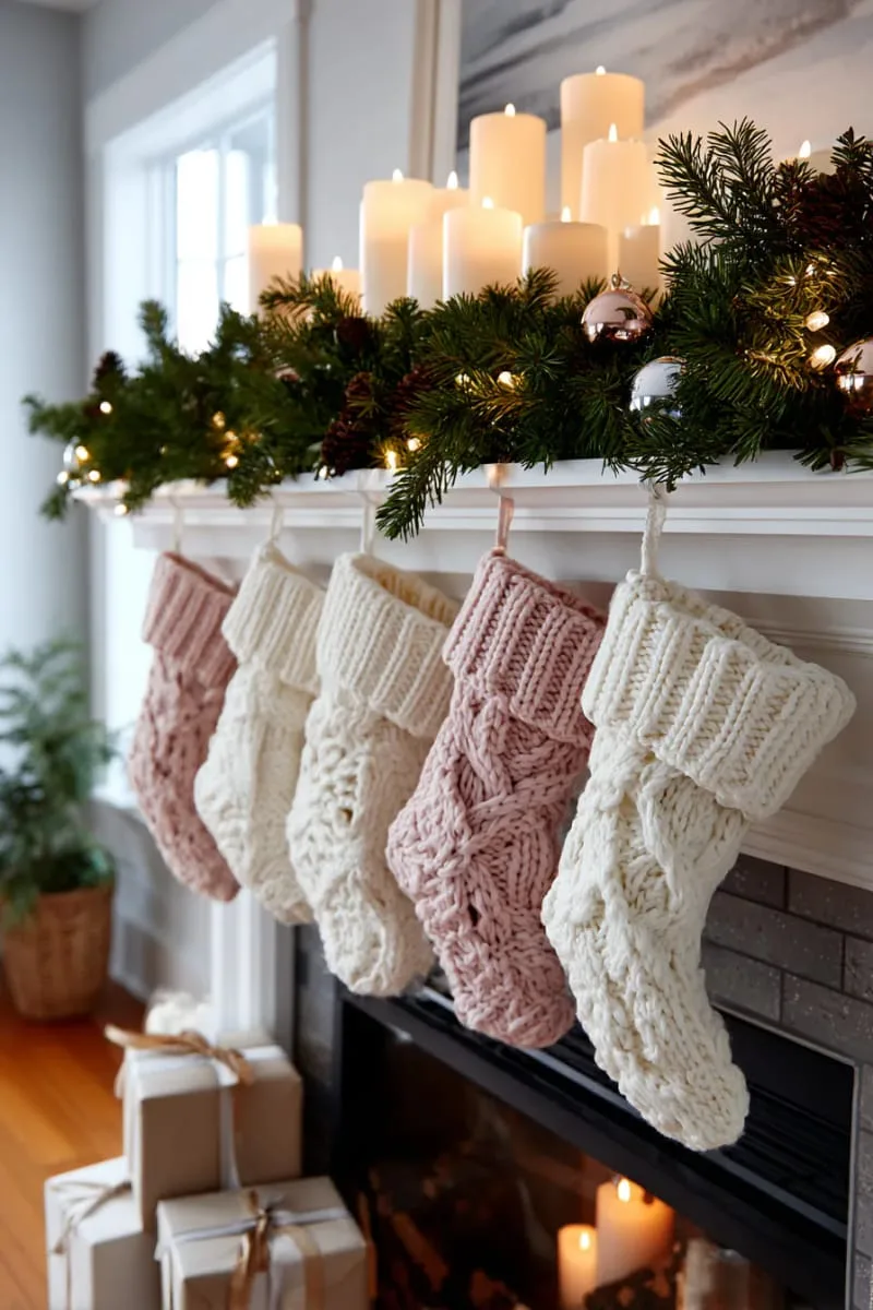 29 Best Christmas Decorations Trends You Can't Miss This Year 45 cozy knit stockings in blush pink and ivory on the mantel 1
