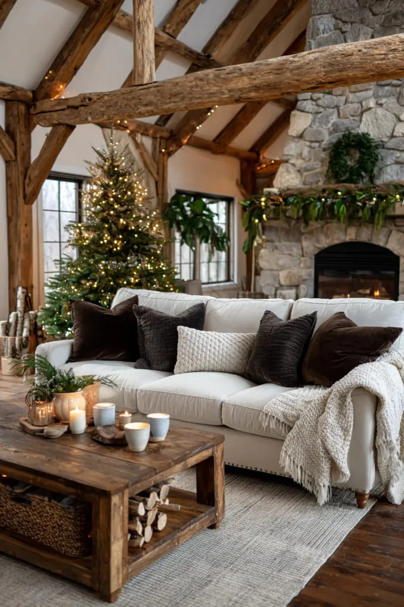 cozy living room with brown velvet pillows and earthy throws 1