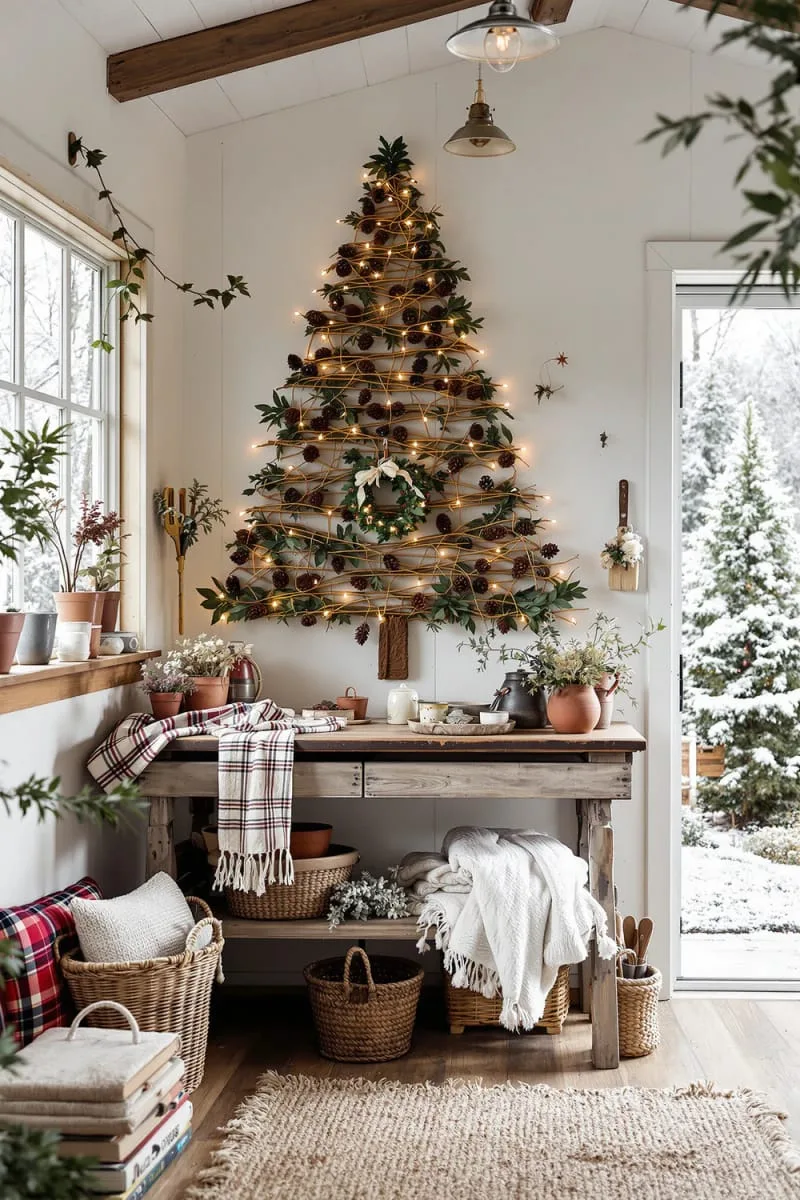 27 Sustainable Christmas Trees For Cheap and Eco-Friendly Decor 10 craft a wall-mounted tree using twine, pinecones, and foraged greenery. 1