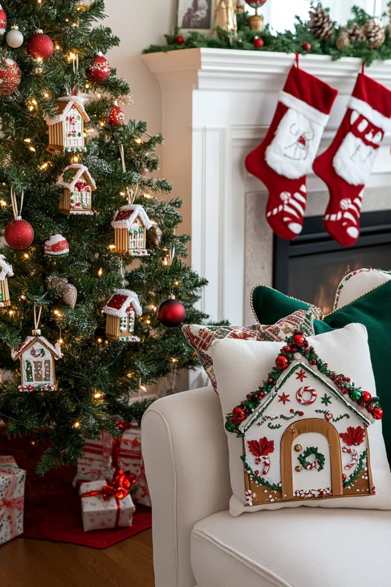 craft stick gingerbread house ornaments with drawn icing and candy stickers 1