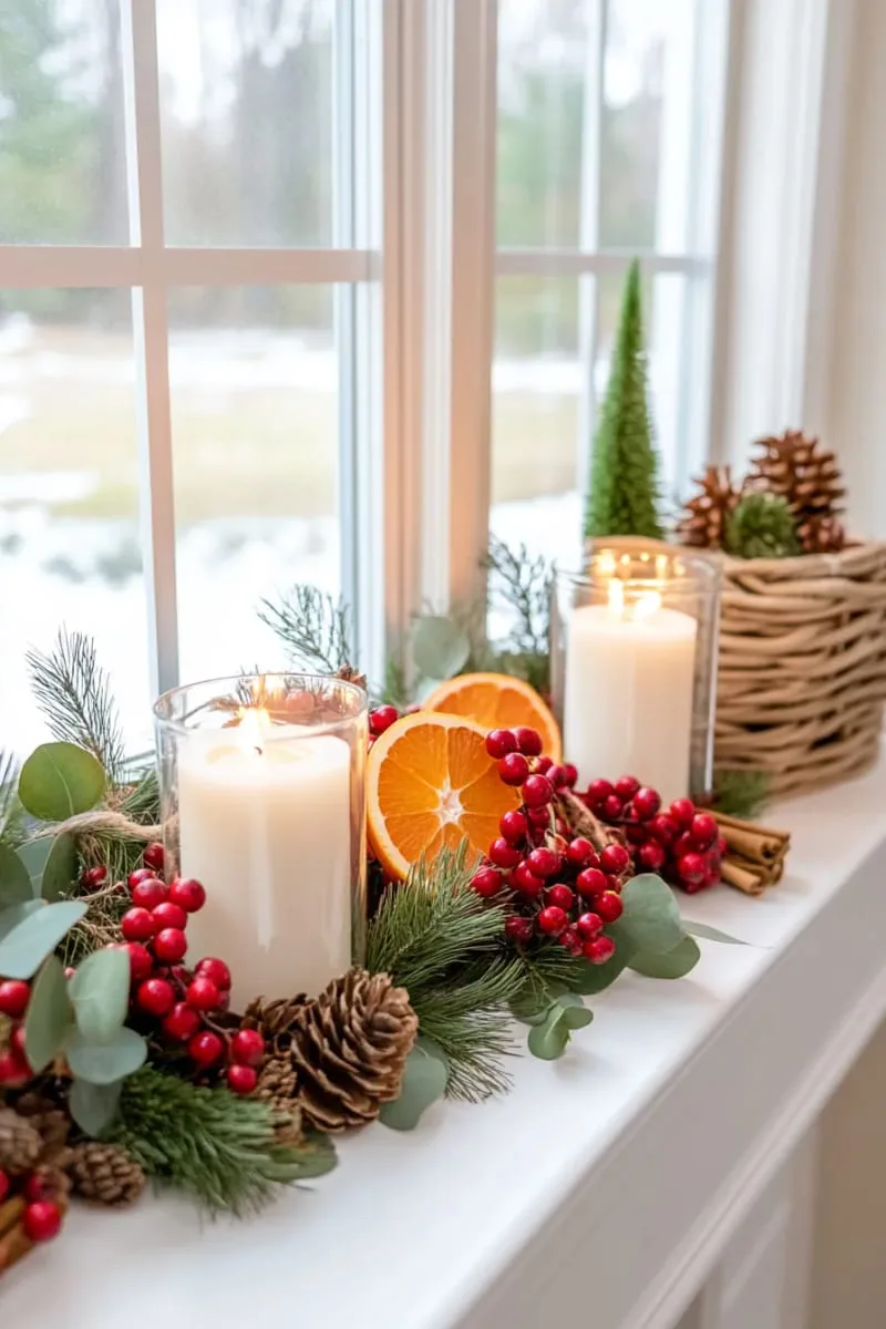 25 Traditional Christmas Decor Ideas with a Nostalgic Vintage Touch 13 cranberry and orange slice garlands draped across windows for natural charm 1