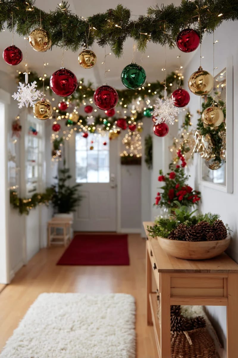 create a magical floating ornament garland for your entryway ceiling. 1