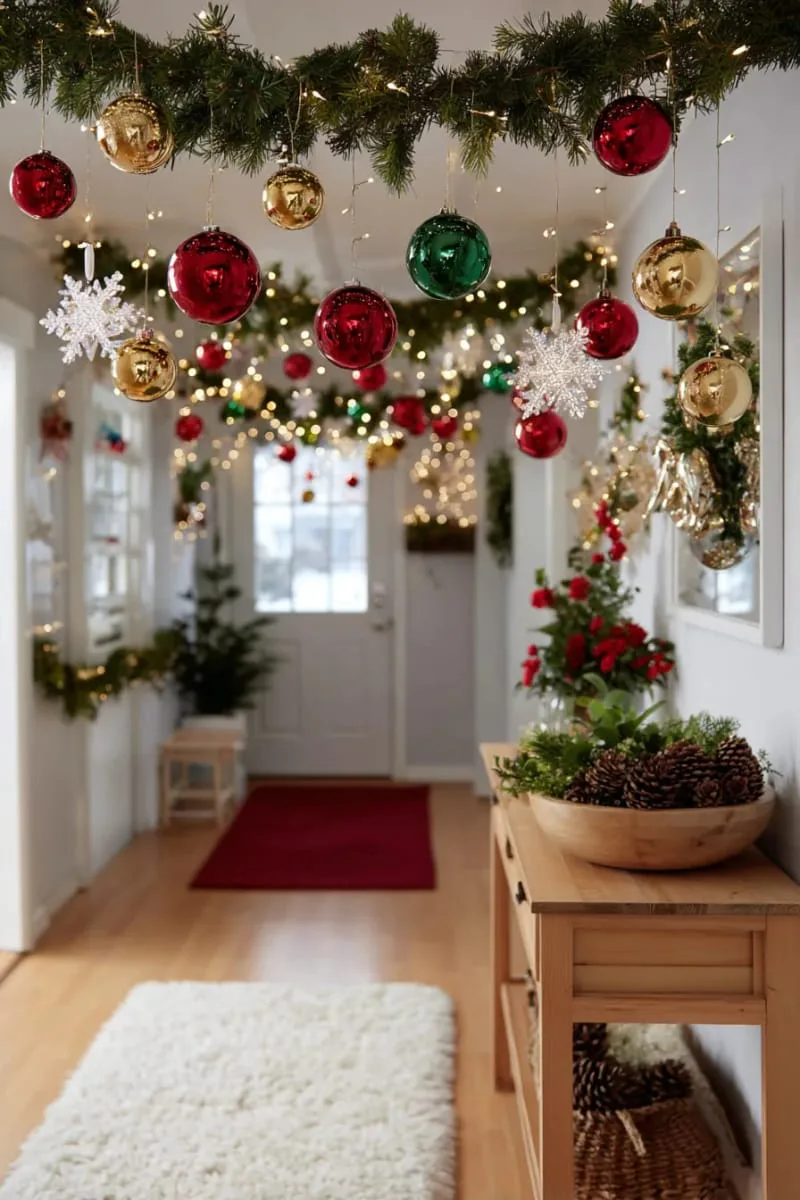 create a magical floating ornament garland for your entryway ceiling. 1
