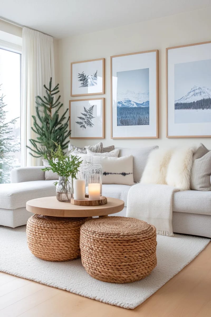 27 Stunning Winter Decor Ideas for a Stylish Retreat 32 create a winter gallery wall with nordic prints and framed pressed leaves. 1