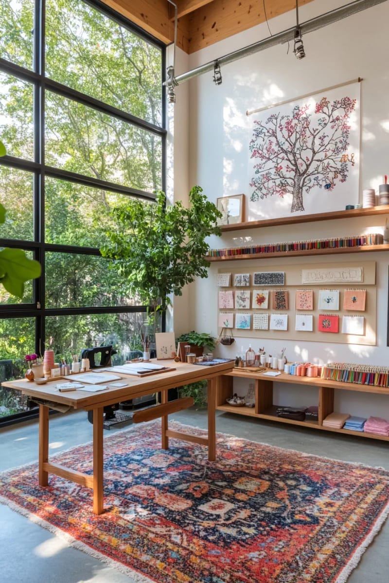 custom corkboard wall for pinning patterns and sketches 1