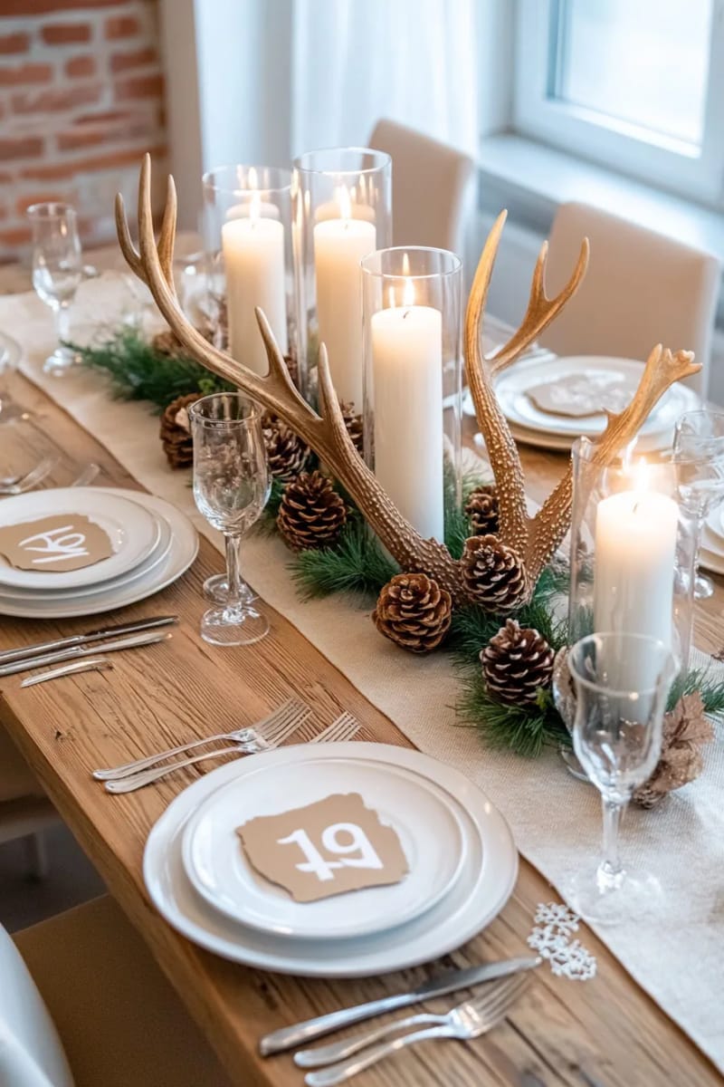 27 Country Christmas Decor Ideas That Wow 41 decorate a dining table with antlers, pinecones, and classic candles. 1