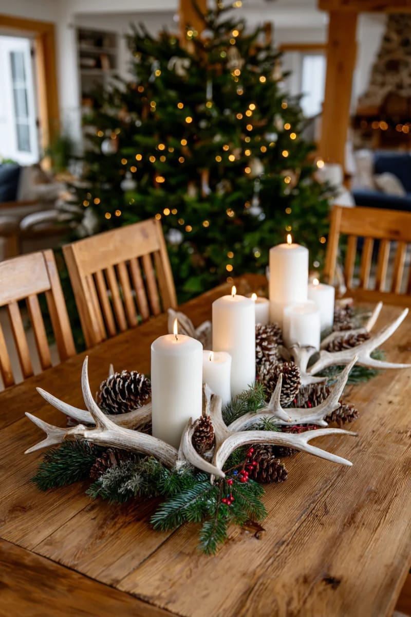 27 Country Christmas Decor Ideas That Wow 42 decorate a dining table with antlers, pinecones, and classic candles. 1