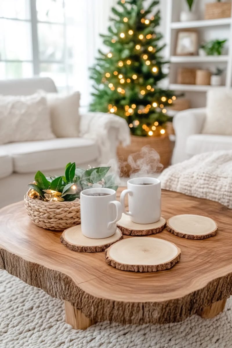 27 Stunning Winter Decor Ideas for a Stylish Retreat 12 display a collection of wood slice coasters and pillar candles on your coffee table. 1