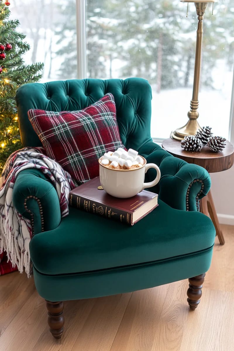 27 Stunning Winter Decor Ideas for a Stylish Retreat 48 display a stack of classic winter novels and a mug of cocoa by a reading chair. 1