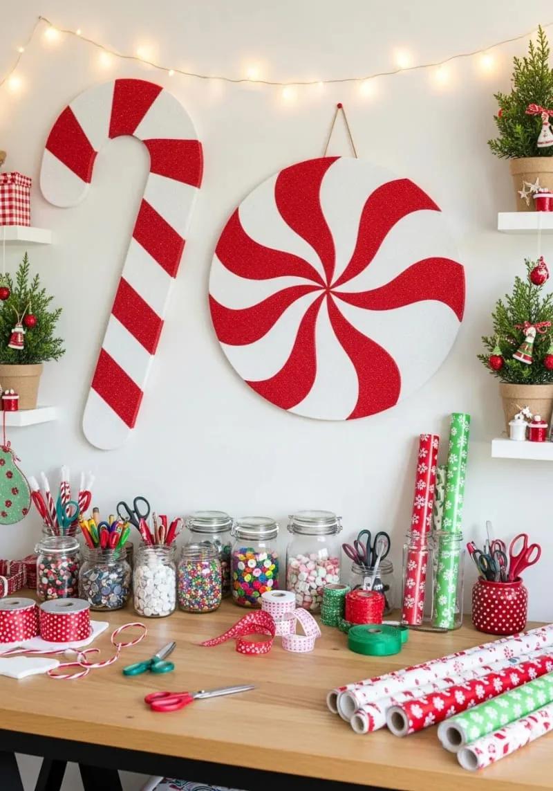 diy giant candy cane and peppermint swirl wall decor using foam 1