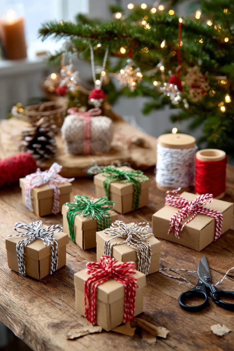 diy mini christmas gift box ornaments using recycled cardboard and ribbons 1