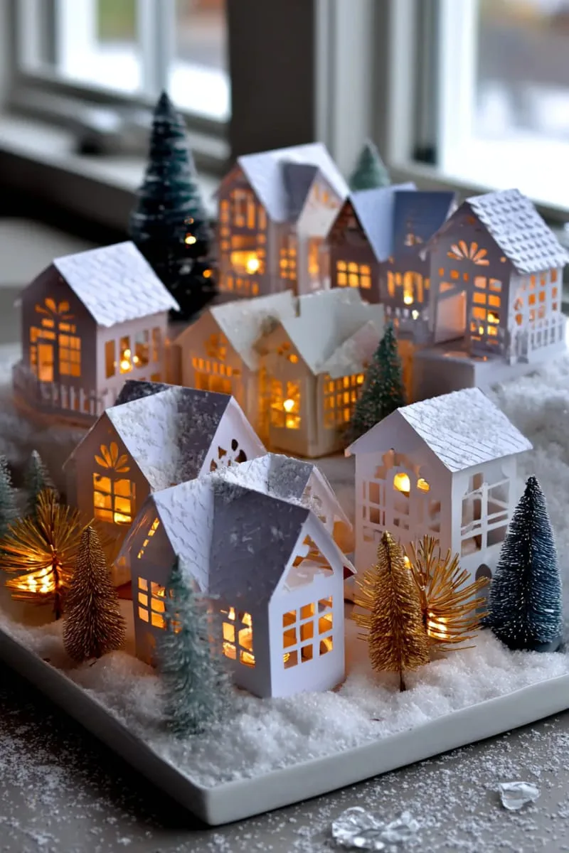 diy paper christmas village with glowing led tea lights 1