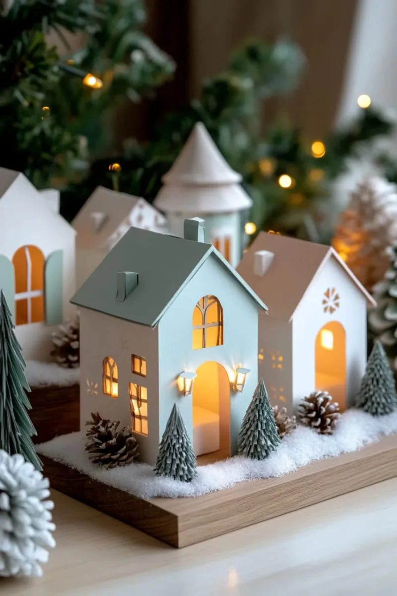 diy paper christmas village with glowing led tea lights 1