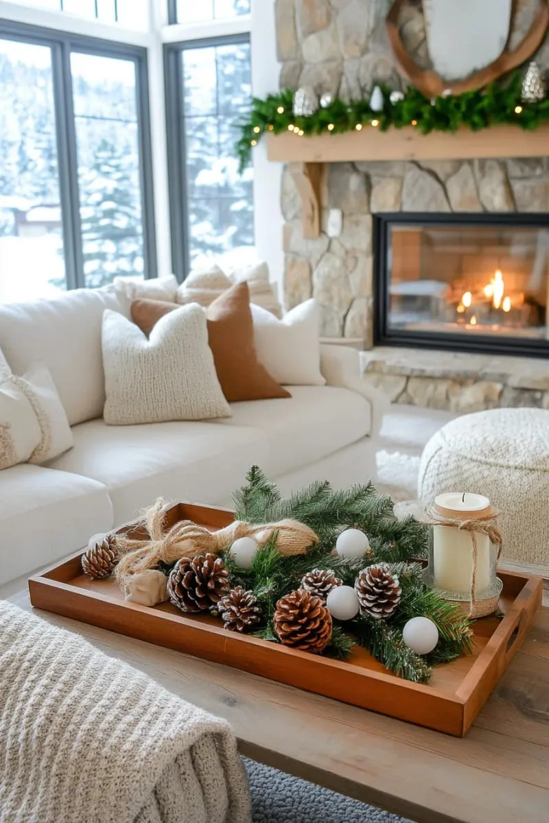 diy snow-dusted pinecones with white paint and natural twine 1