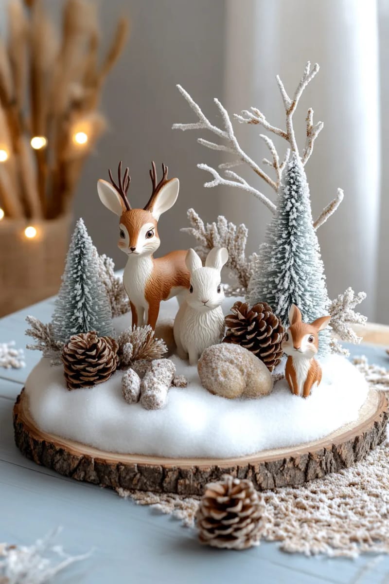 25 Best Christmas Window Decor Ideas to Try This Year 39 diy winter wonderland scene with cotton snow, woodland creatures, and fairy lights. 1