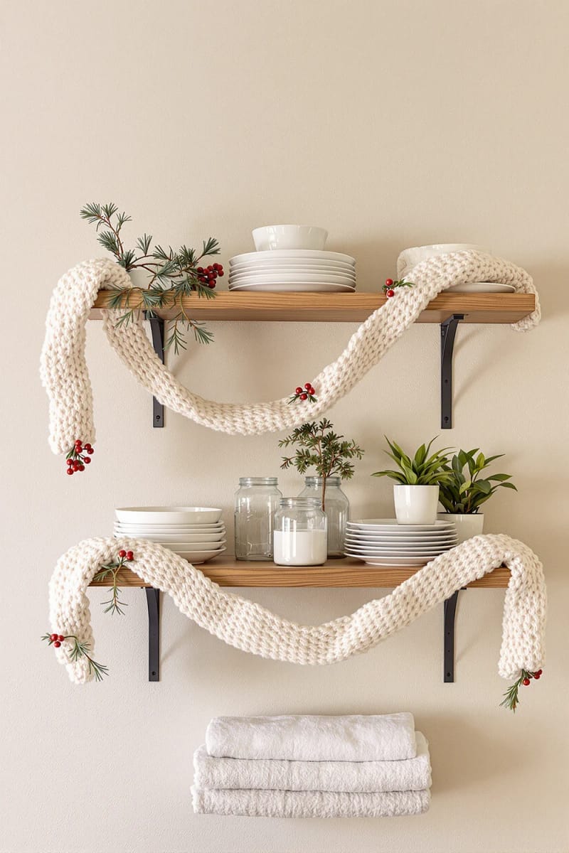 drape soft knit garlands across open shelving for a cozy touch 1