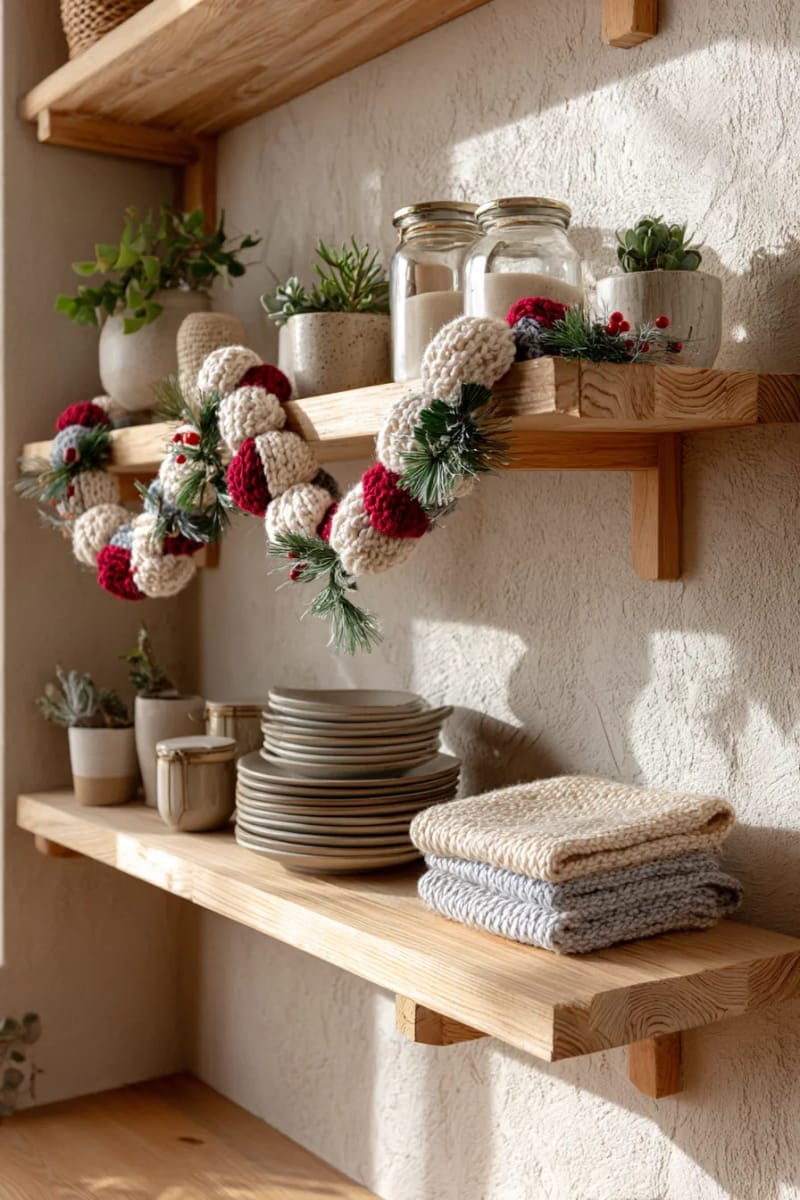 drape soft knit garlands across open shelving for a cozy touch 1