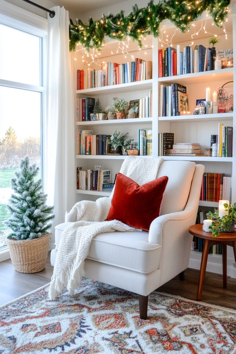 27 Stunning Winter Decor Ideas for a Stylish Retreat 39 drape soft twinkle lights along your bookshelves for subtle winter sparkle. 1