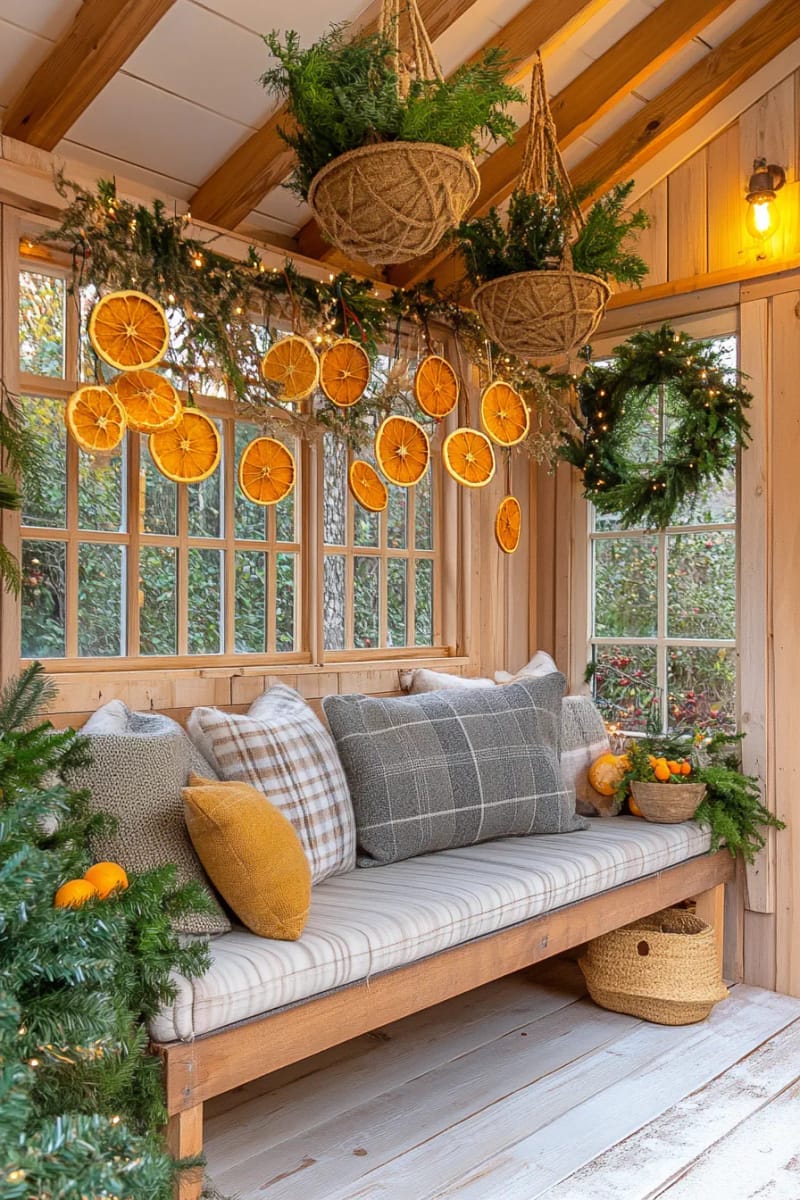 29 Inspiring Natural Christmas Decor Ideas for Modern Homes 37 dried citrus slice mobiles hung in windows for festive sun catchers 1