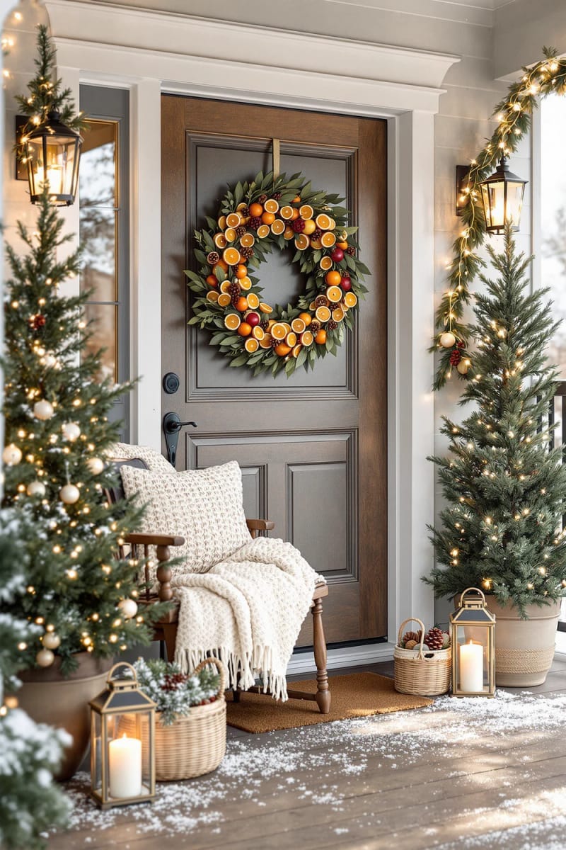 29 Inspiring Natural Christmas Decor Ideas for Modern Homes 12 dried orange and apple slice wreath with bay leaves for the front door 1