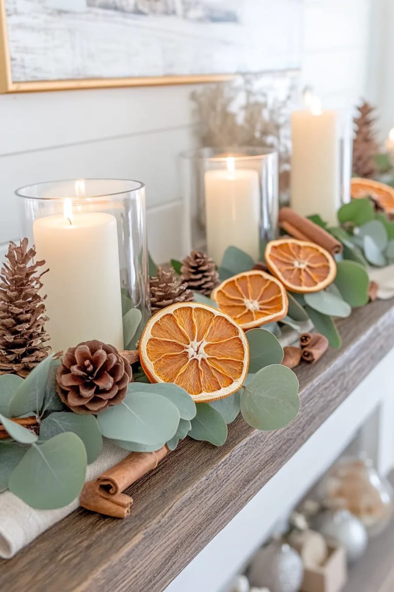 dried orange slice garland twined with eucalyptus leaves and cinnamon sticks 1