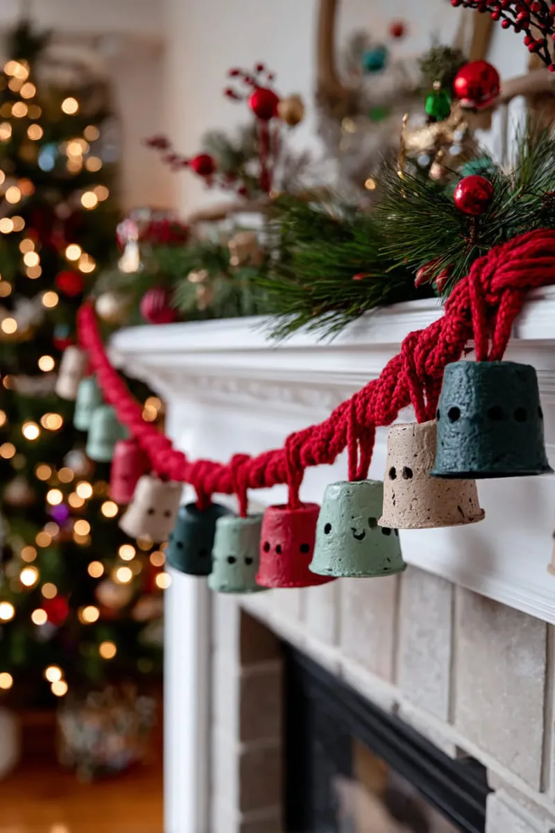 25 Upcycled Christmas Crafts DIY: Unique & Budget Friendly Decor Ideas 123 egg carton bells strung together with red and green yarn 1