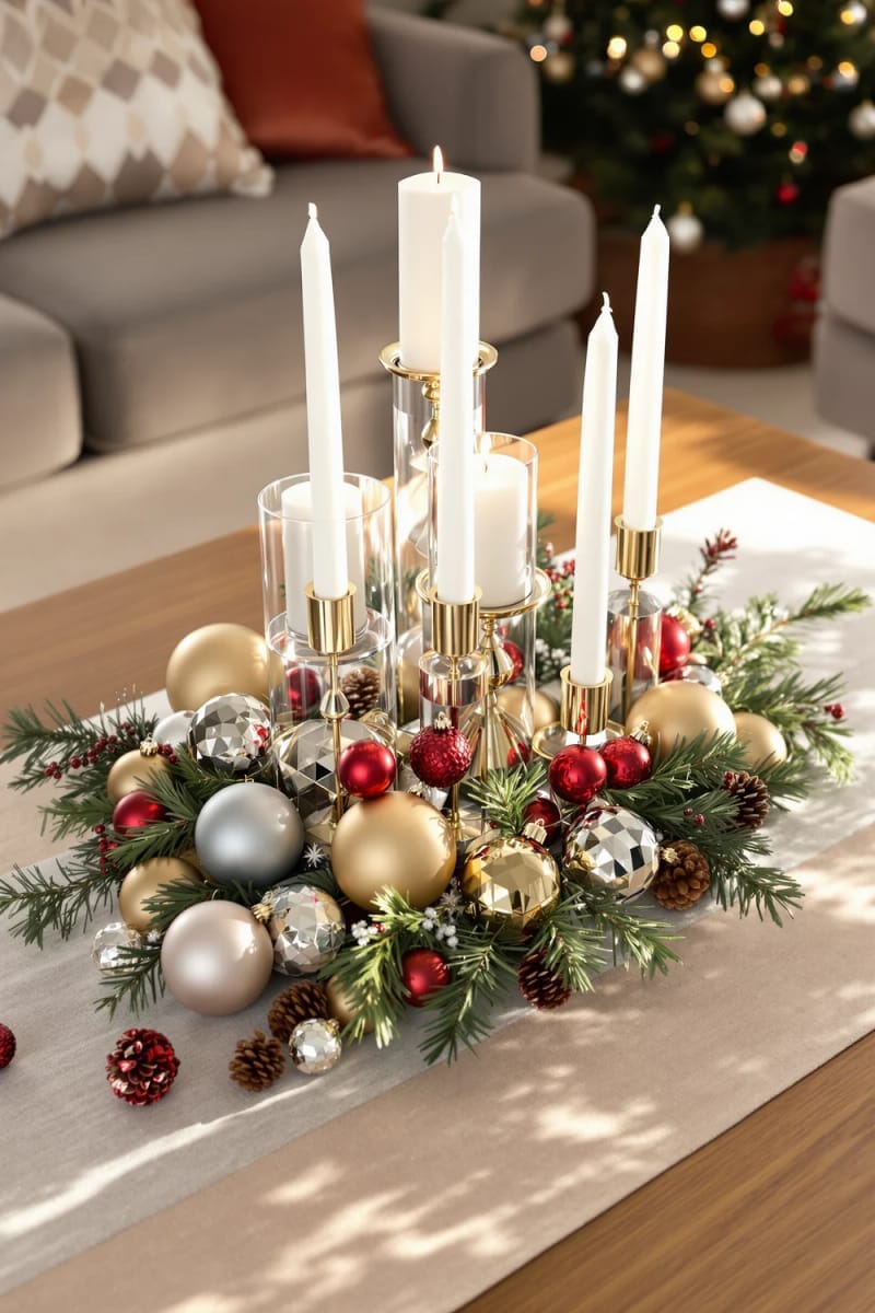 elegant candle holders and ornaments clustered as a coffee table accent 1