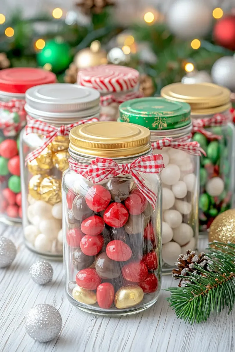29 Creative Christmas Kitchen Decor Ideas You'll Absolutely Love 72 elegant glass jars filled with colorful holiday candies 1