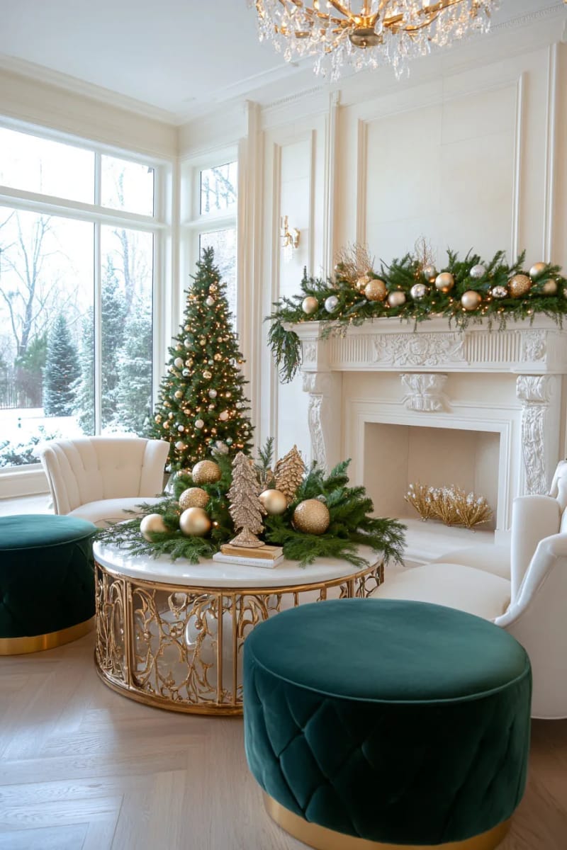 elegant gold ornaments nestled in lush evergreen arrangements 1