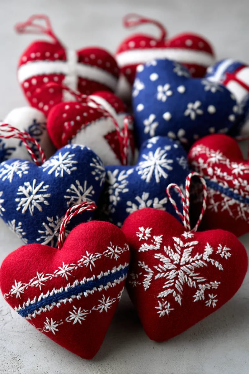 embroidered felt hearts and stars in classic scandinavian patterns 1