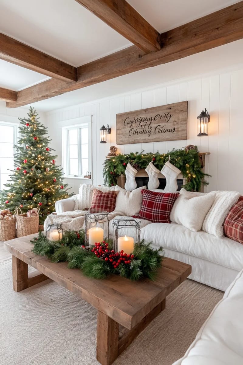 farmhouse-style wooden signs with hand-painted christmas phrases 1