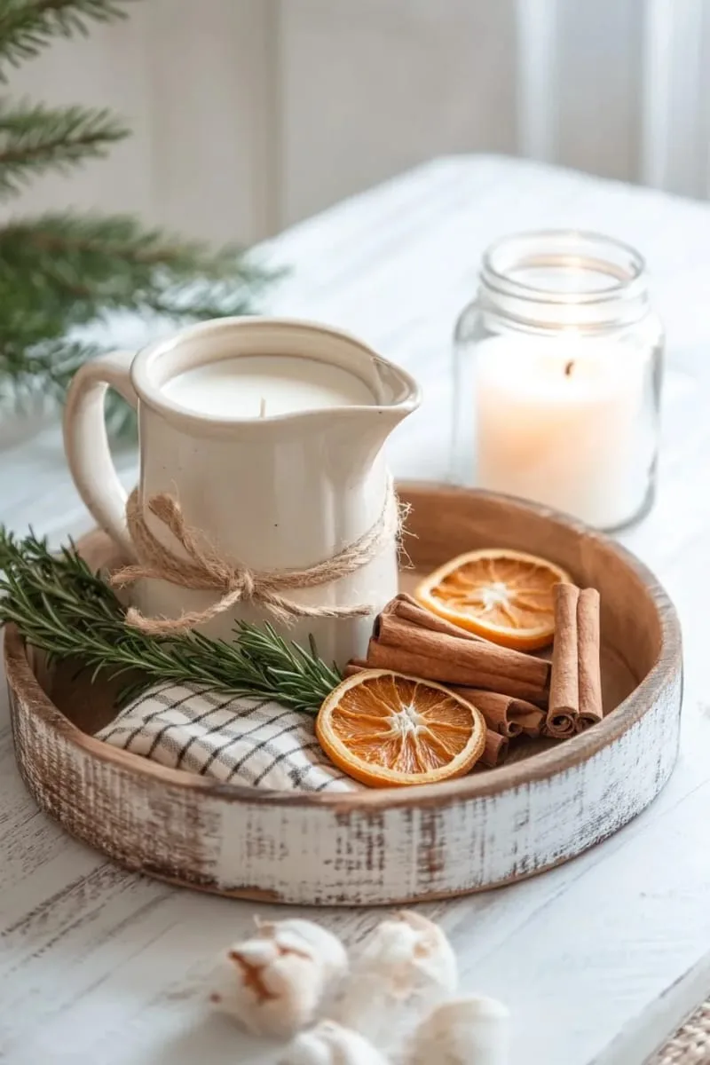 29 Creative Christmas Kitchen Decor Ideas You'll Absolutely Love 31 farmhouse tray with cinnamon sticks and dried orange slices 1