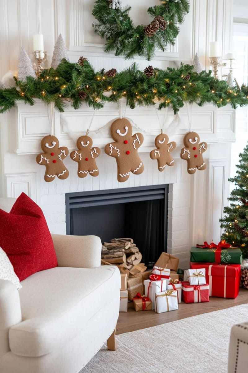 felt gingerbread men with stitched icing details and button eyes 1