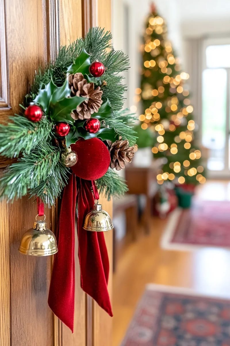 27 Vintage Christmas Decorations You'll Love 60 festive doorknob hangers made from velvet ribbons and vintage jingle bells 1