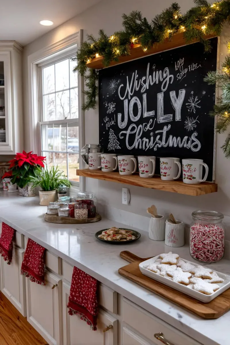 29 Creative Christmas Kitchen Decor Ideas You'll Absolutely Love 55 festive holiday quotes written on a chalkboard wall 1