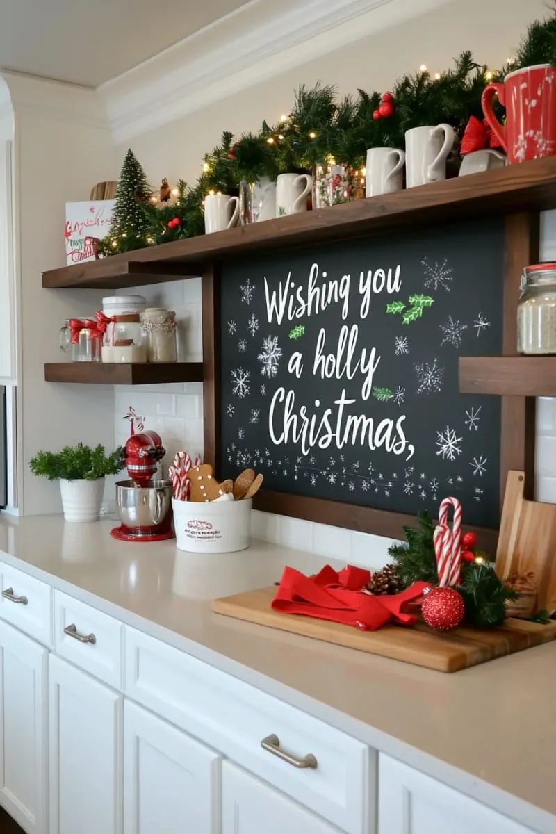 29 Creative Christmas Kitchen Decor Ideas You'll Absolutely Love 56 festive holiday quotes written on a chalkboard wall 1