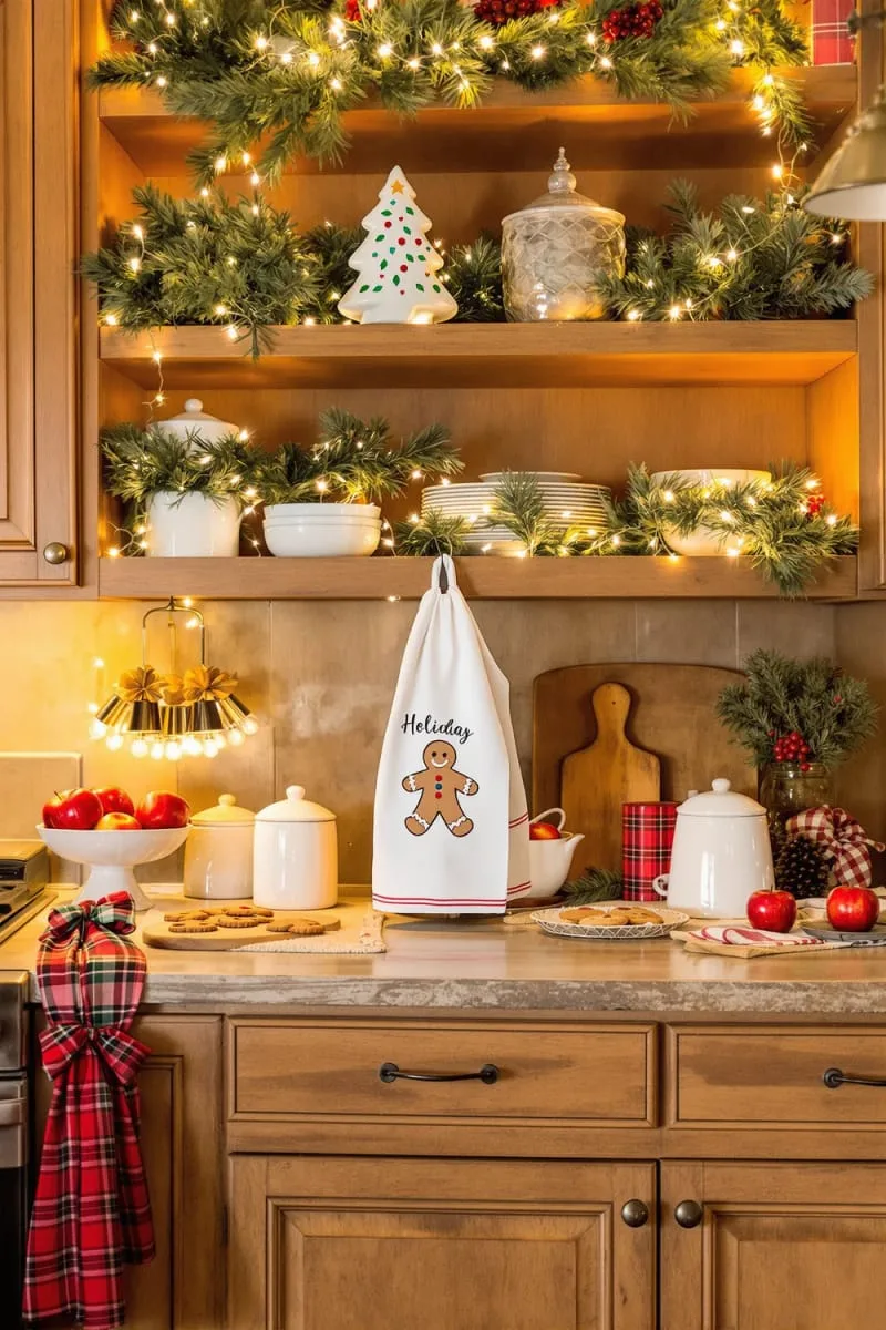 festive kitchen tea towel with cricut iron-on gingerbread man 1