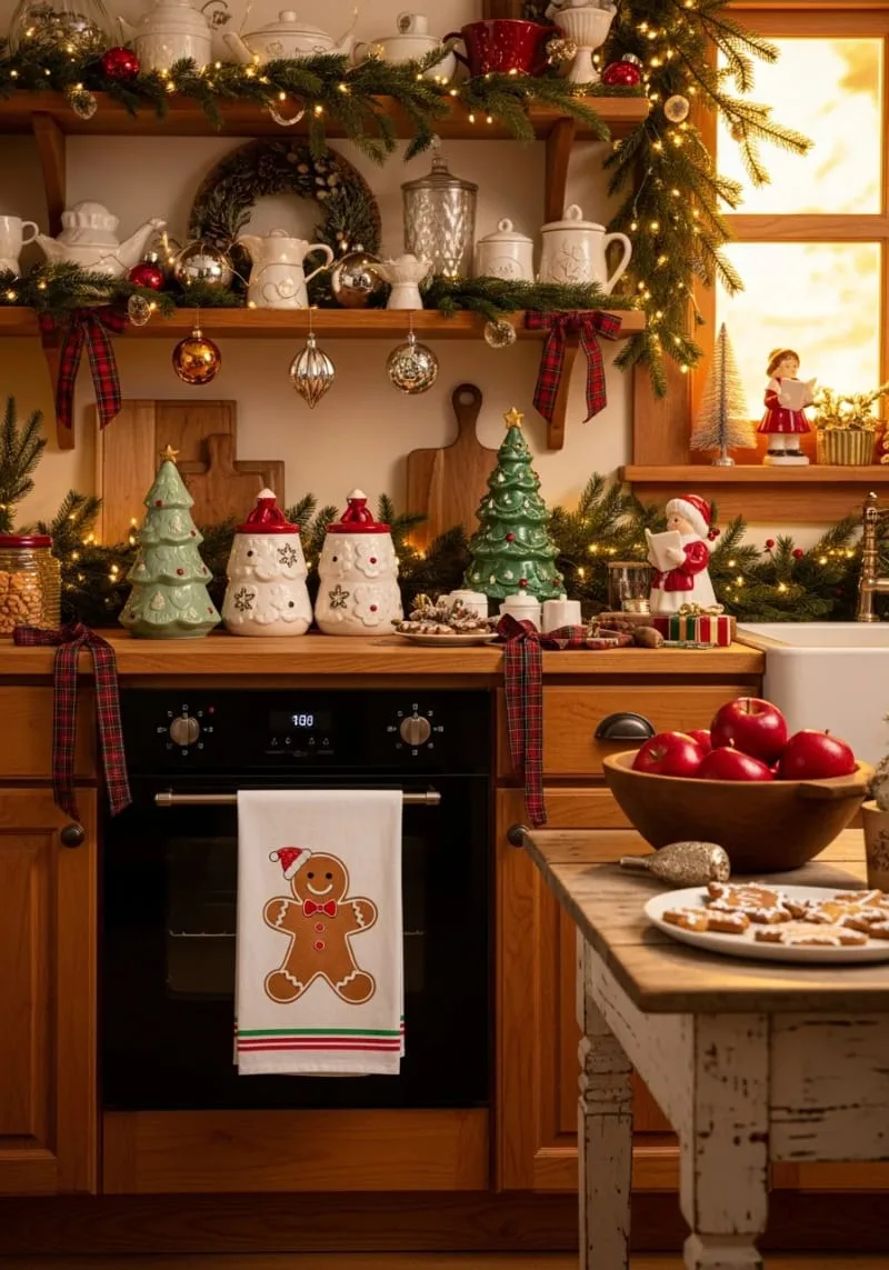 festive kitchen tea towel with cricut iron-on gingerbread man 1