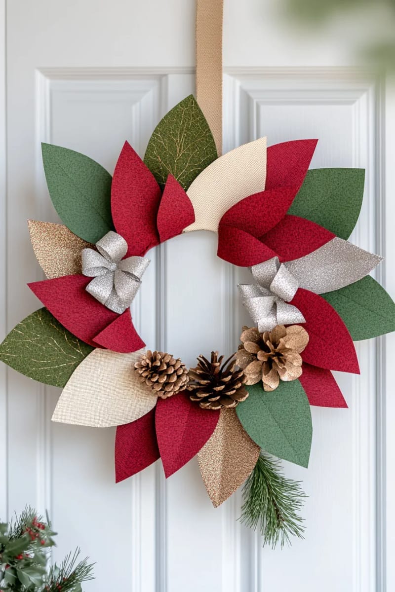 festive red and green cardstock wreath with tiny ribbon bows 1