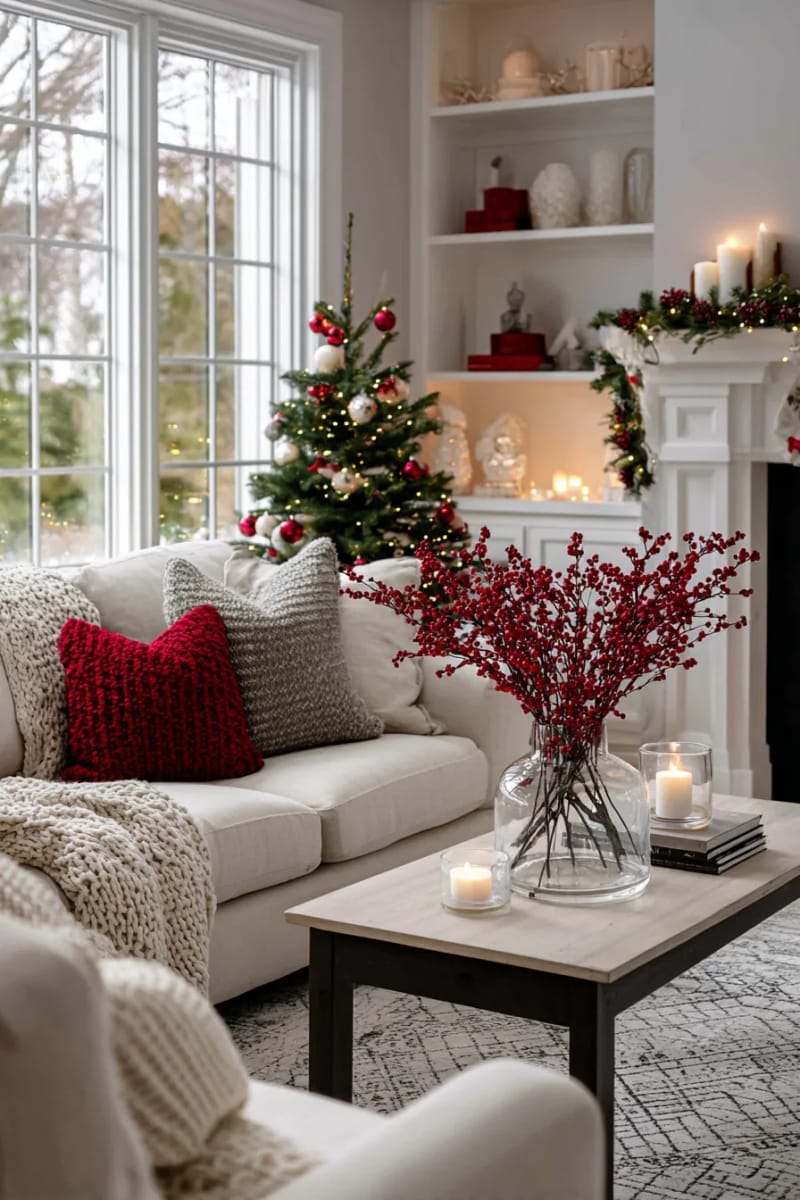 festive red berry branches in a clear vase for a simple statement 1