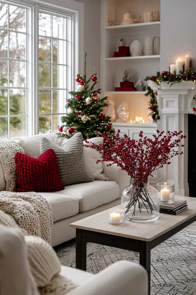 festive red berry branches in a clear vase for a simple statement 1