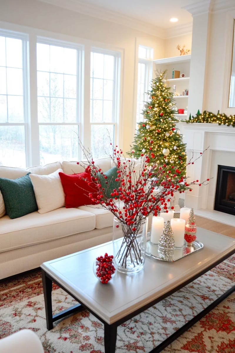 festive red berry branches in a clear vase for a simple statement 1