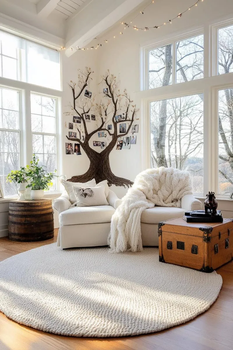 27 Sustainable Christmas Trees For Cheap and Eco-Friendly Decor 28 fill a tree shape with family photos clipped to strings on the wall. 1
