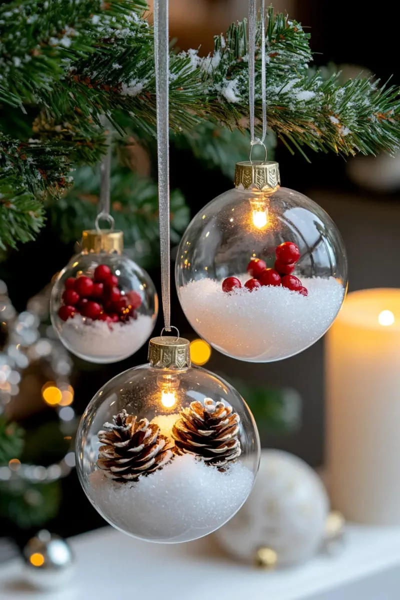 29 Best Christmas Decorations Trends You Can't Miss This Year 27 floating clear baubles filled with fake snow and fairy lights 1