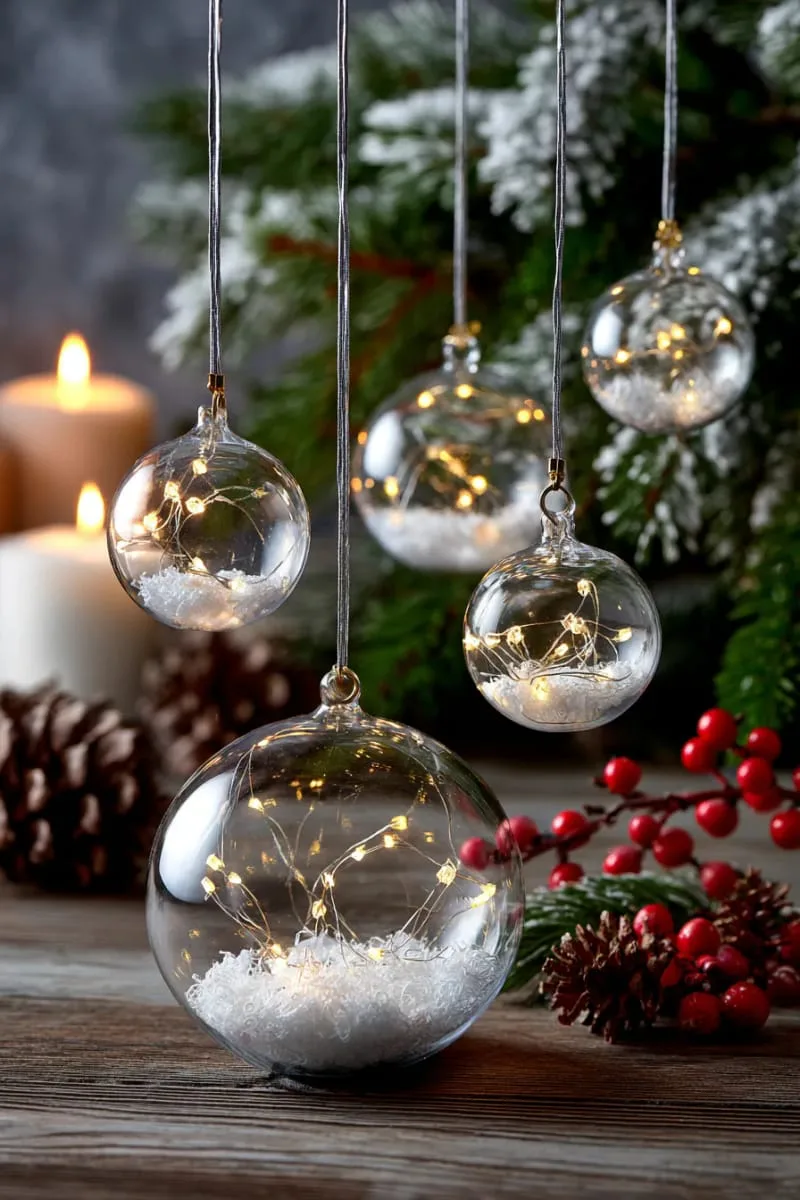 29 Best Christmas Decorations Trends You Can't Miss This Year 29 floating clear baubles filled with fake snow and fairy lights 1