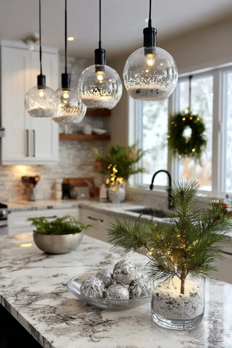 29 Best Christmas Decorations Trends You Can't Miss This Year 34 floating clear baubles filled with fake snow and fairy lights 1